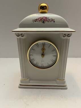 Paul Sebastian Porcelain Mantel Clock Floral Quartz Vintage Home Decor